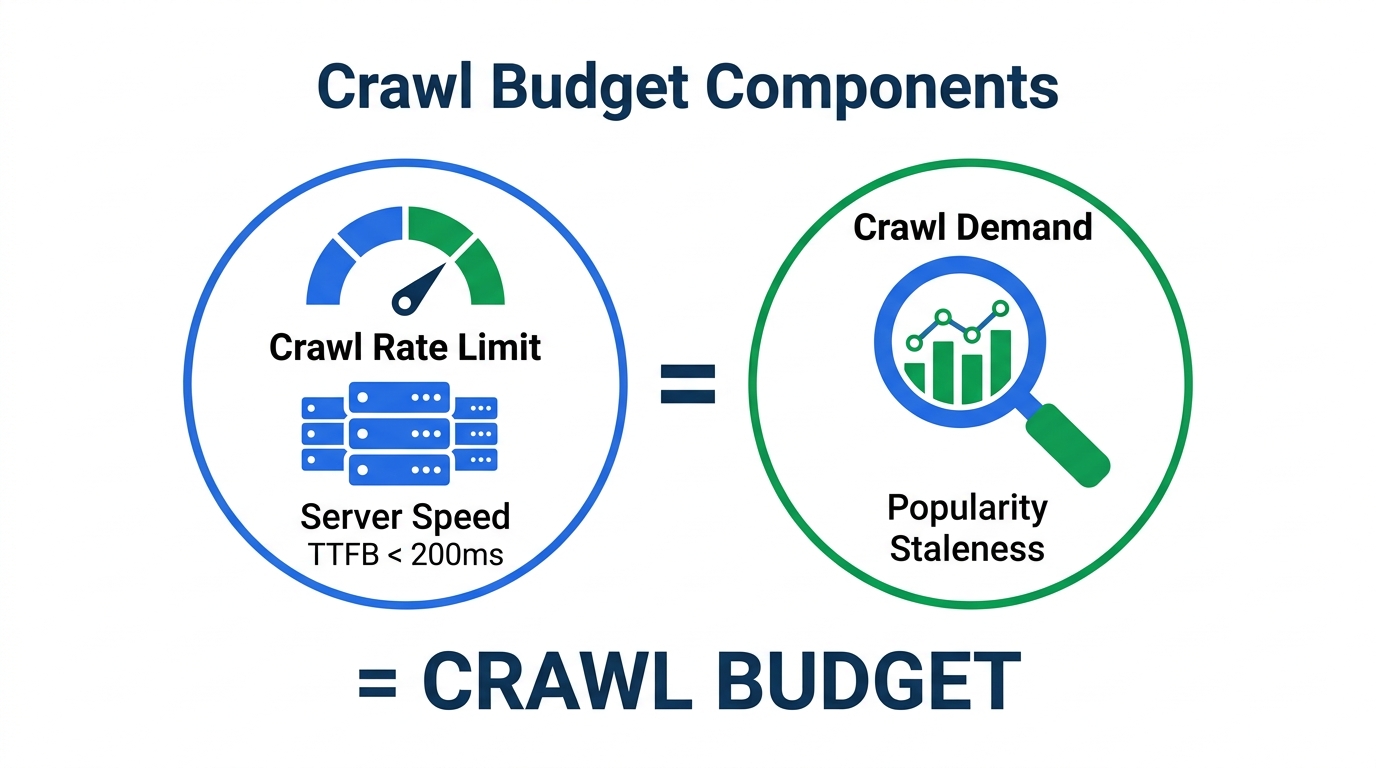 Crawl Budget Components: Crawl Rate Limit and Crawl Demand explained visually