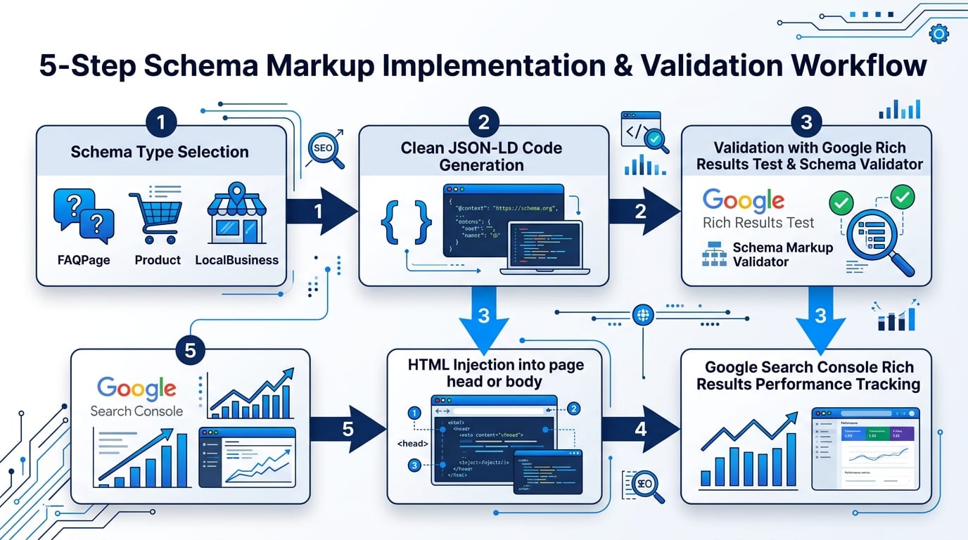 5-Step Schema Markup Implementation and Validation Workflow 2026