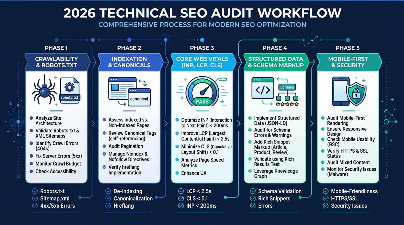 2026 Technical SEO Audit Workflow Infographic