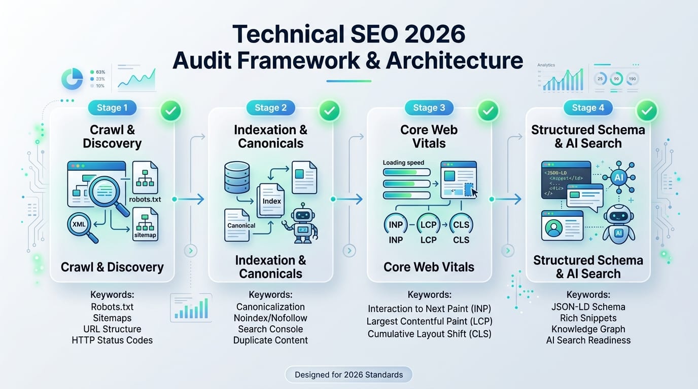 Technical SEO 2026 Audit Architecture and Framework Diagram